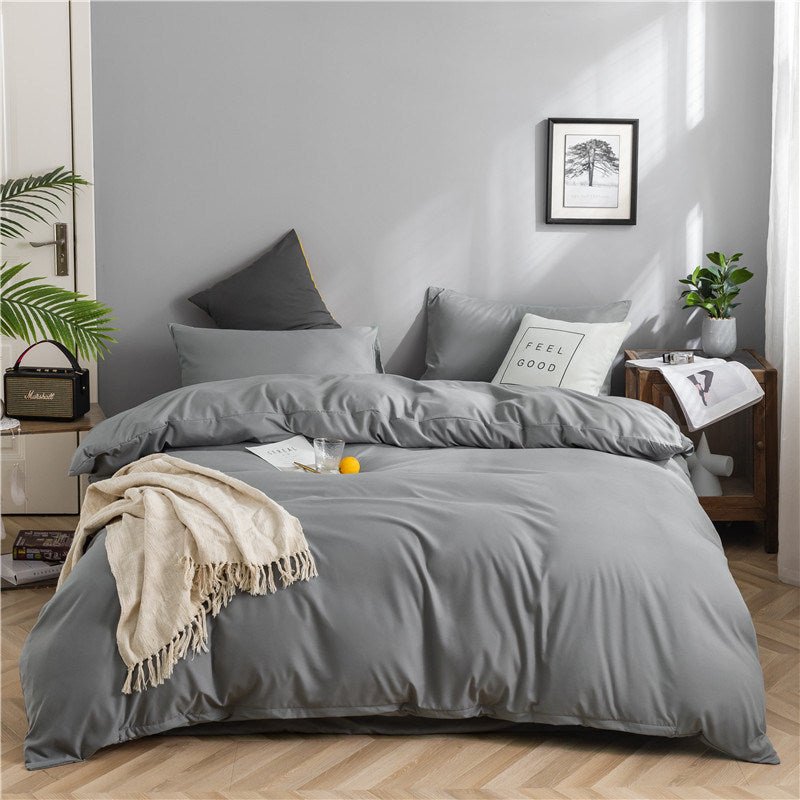 Simple Style Bedding 4 Piece Quilt Cover Sheet Pillowcase Cotton Spring Summer Autumn Winter Solid Two-color Student Dormitory - Casatrail.com