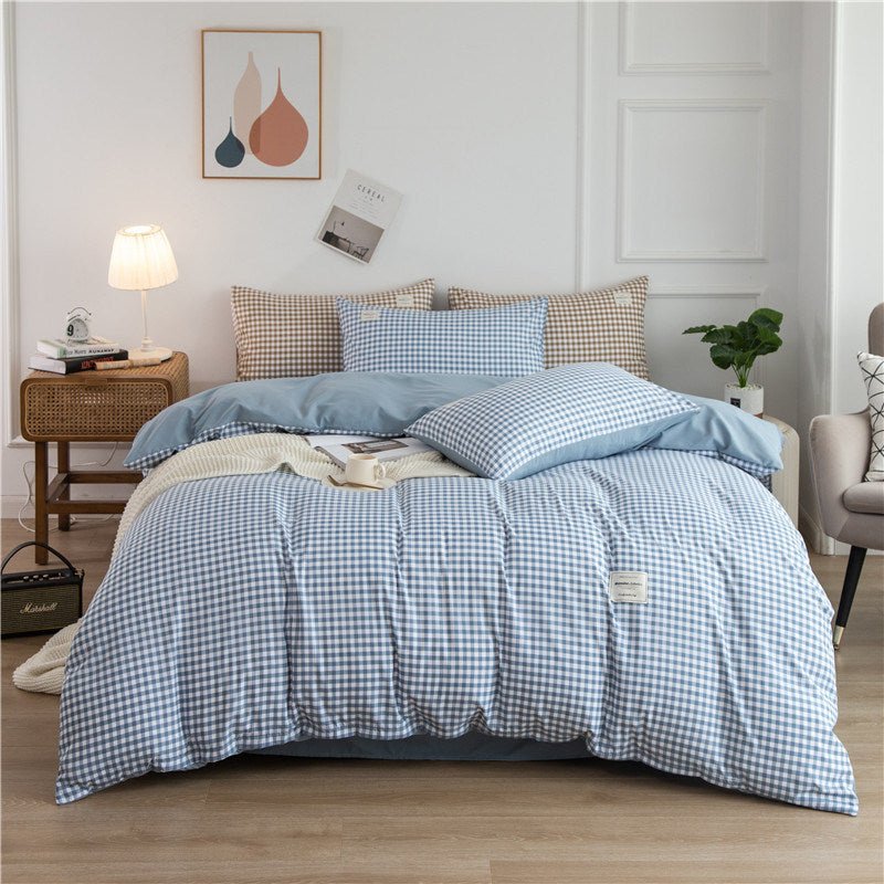 Simple Style Bedding 4 Piece Quilt Cover Sheet Pillowcase Cotton Spring Summer Autumn Winter Solid Two-color Student Dormitory - Casatrail.com