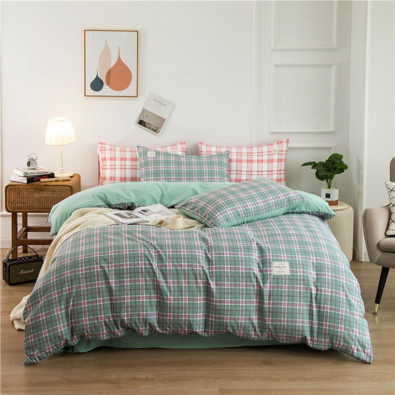 Simple Style Bedding 4 Piece Quilt Cover Sheet Pillowcase Cotton Spring Summer Autumn Winter Solid Two-color Student Dormitory - Casatrail.com