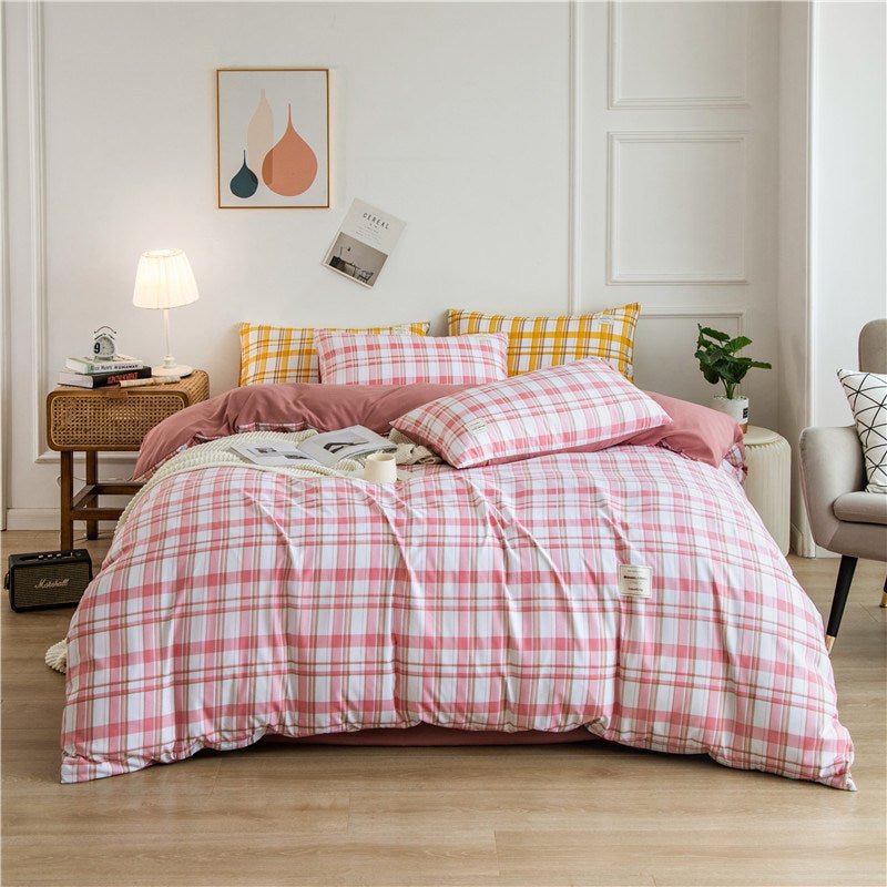 Simple Style Bedding 4 Piece Quilt Cover Sheet Pillowcase Cotton Spring Summer Autumn Winter Solid Two-color Student Dormitory - Casatrail.com