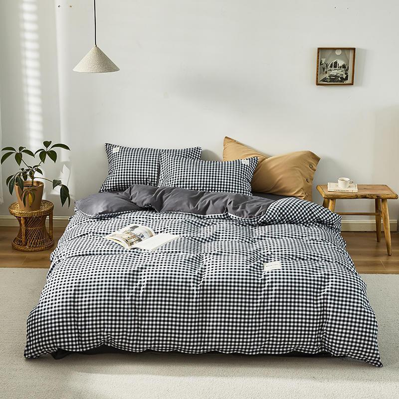 Simple Style Bedding 4 Piece Quilt Cover Sheet Pillowcase Cotton Spring Summer Autumn Winter Solid Two-color Student Dormitory - Casatrail.com