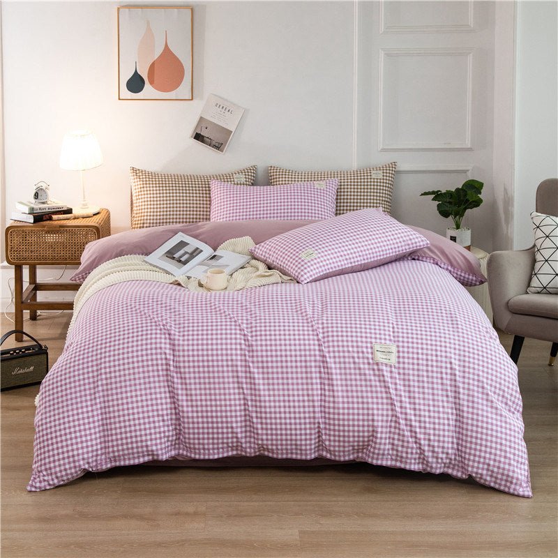 Simple Style Bedding 4 Piece Quilt Cover Sheet Pillowcase Cotton Spring Summer Autumn Winter Solid Two-color Student Dormitory - Casatrail.com