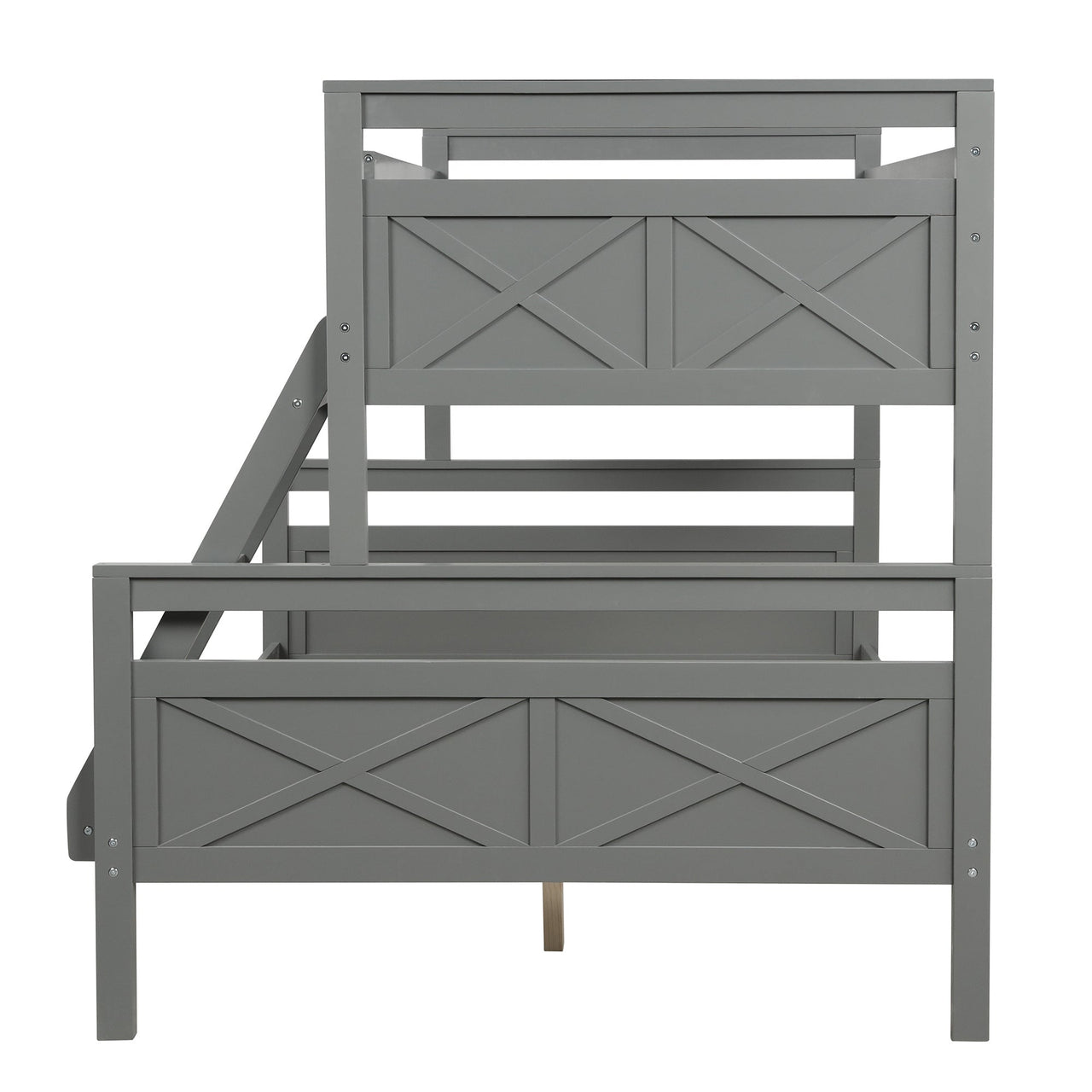 Twin over Full Bunk Bed with ladder, Safety Guardrail, Perfect for Bedroom, Gray - Casatrail.com