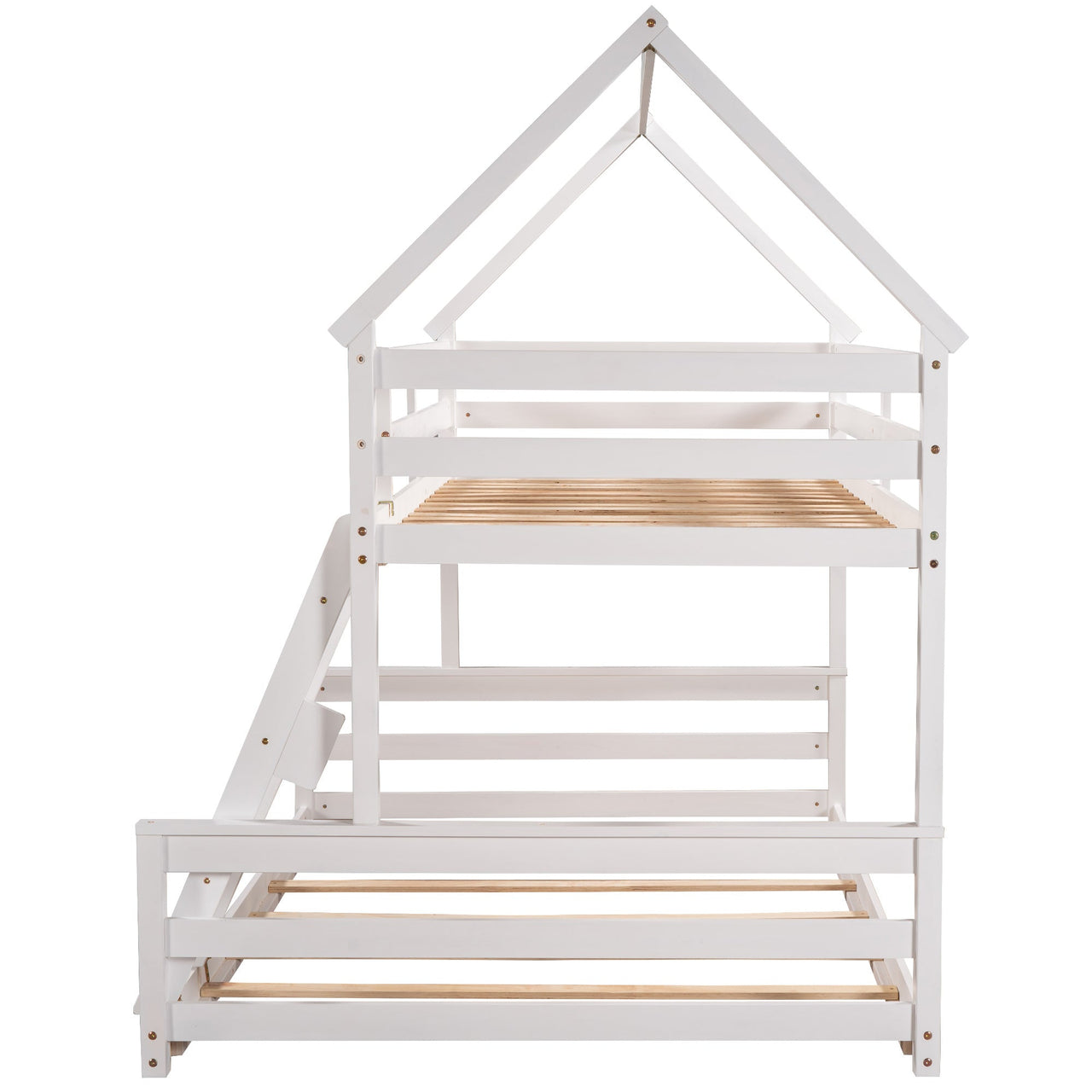 Twin over Full House Bunk Bed with Built-in Ladder,Gray - Casatrail.com
