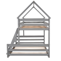 Thumbnail for Twin over Full House Bunk Bed with Built-in Ladder,Gray - Casatrail.com