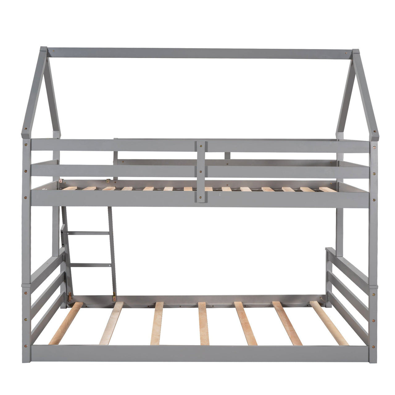 Twin over Full House Bunk Bed with Built-in Ladder,Gray - Casatrail.com