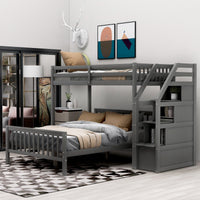 Thumbnail for Twin over Full Loft Bed with Staircase,Gray - Casatrail.com