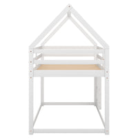 Thumbnail for Twin over Twin Low Bunk Bed, House Bed with Ladder , White - Casatrail.com
