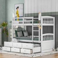 Thumbnail for Twin over Twin Wood Bunk Bed with Trundle and Drawers,White - Casatrail.com