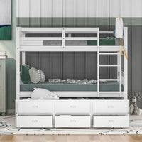 Thumbnail for Twin over Twin Wood Bunk Bed with Trundle and Drawers,White - Casatrail.com