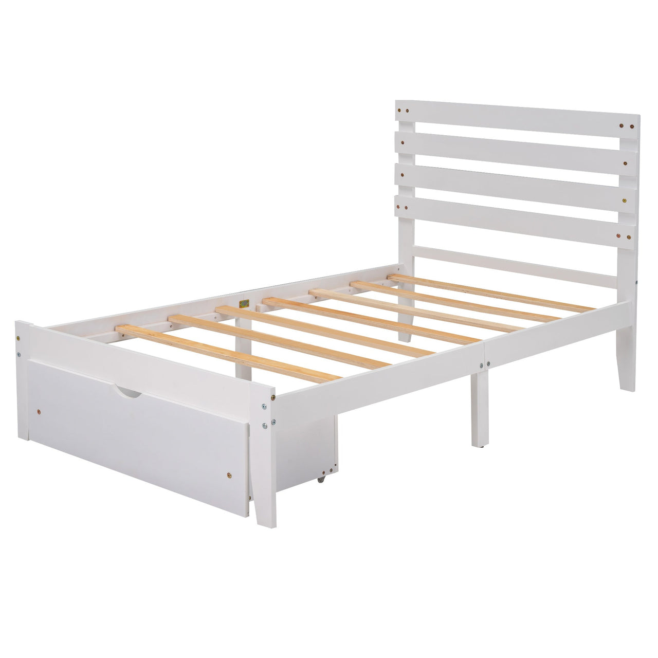 Twin Size Platform Bed with Drawer, Gray - Casatrail.com