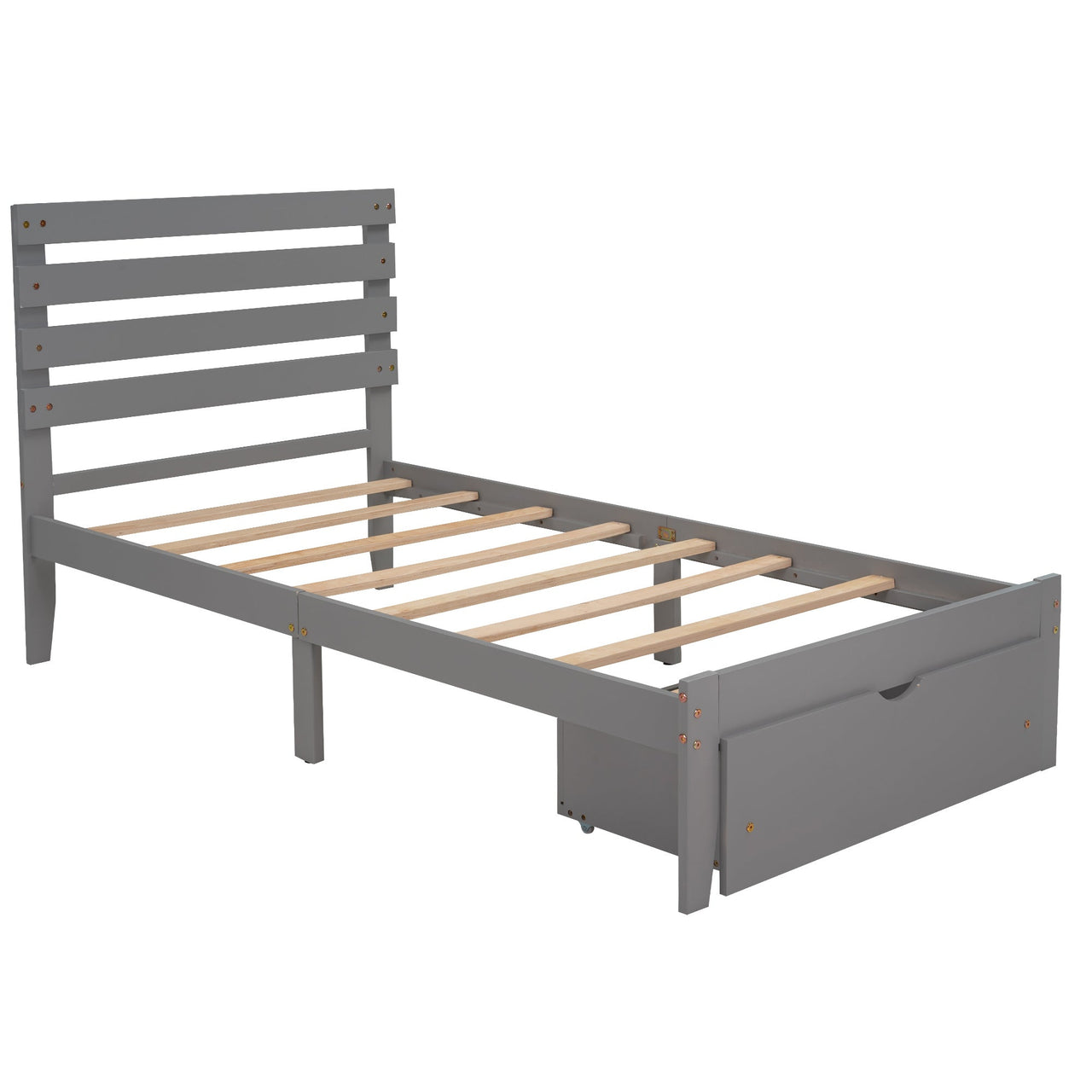 Twin Size Platform Bed with Drawer, Gray - Casatrail.com