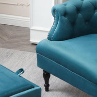 Thumbnail for Upholstered Velvet Accent Chair with Ottoman Set for Living Room Modern Button Tufted Arm Chair and Storage Ottoman with Tray Contemporary Single Sofa Reading Chair Footrest Stool; Teal - Casatrail.com