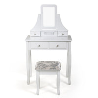 Thumbnail for Vanity Table Set with Mirror and Cushioned Stool; Modern Makeup Dressing Table with 4 Drawers; White - Casatrail.com