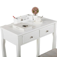 Thumbnail for Vanity Table Set with Mirror and Cushioned Stool; Modern Makeup Dressing Table with 4 Drawers; White - Casatrail.com